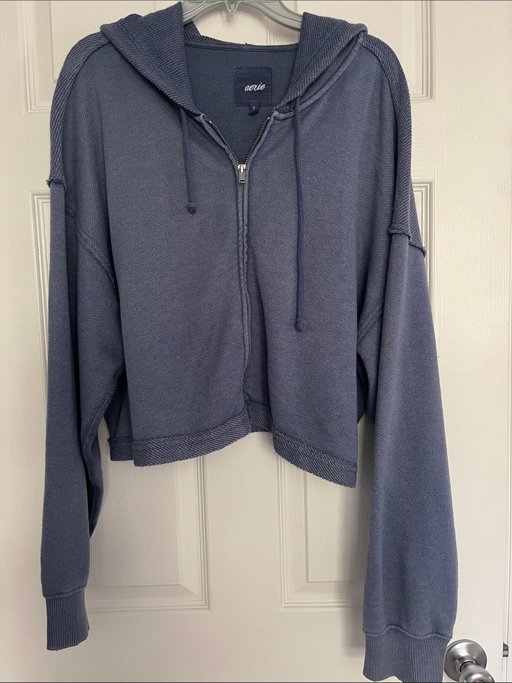 aerie Cropped Zip Hoodie Sweater - Slate